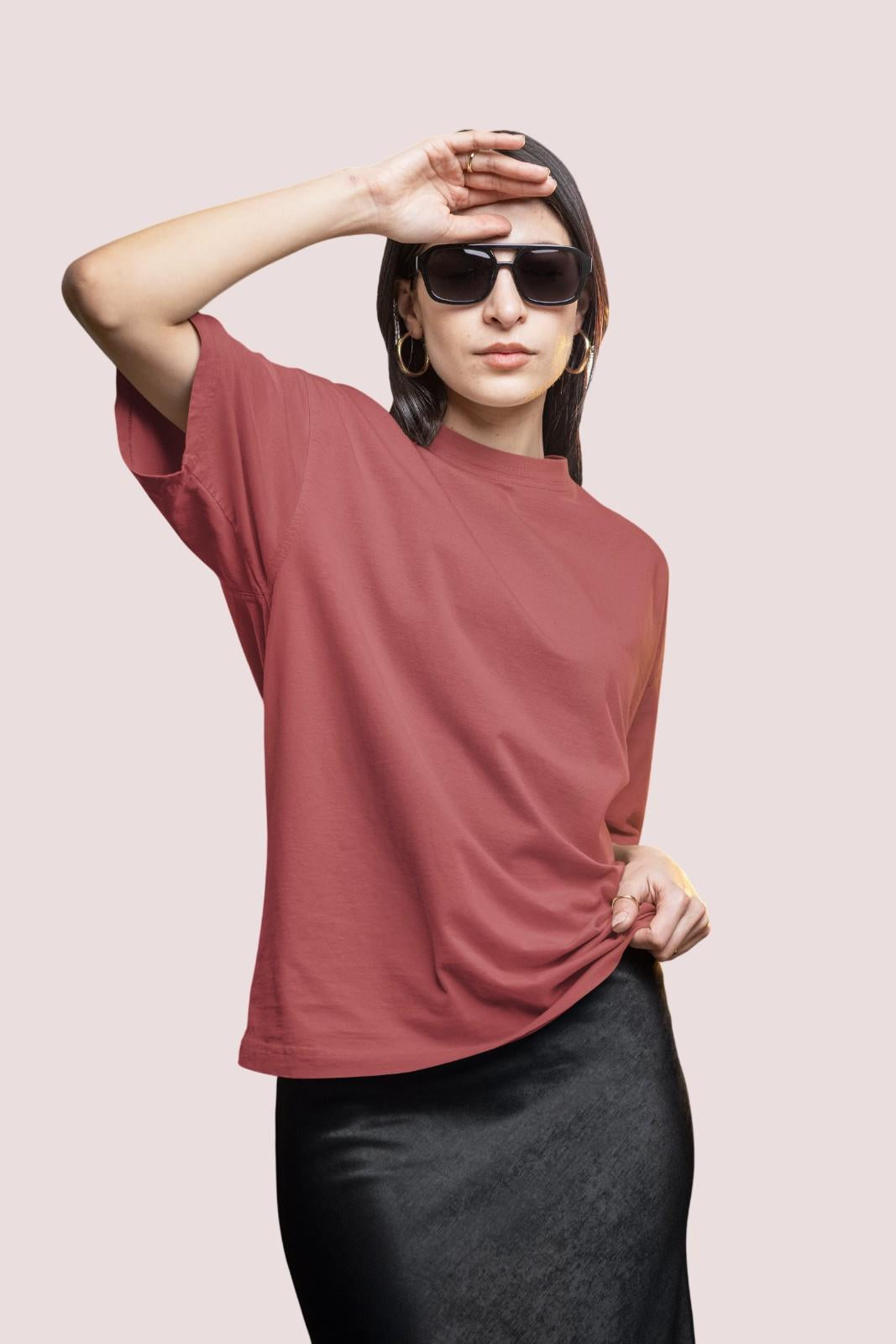 MEMINGO Coral Solid Women's T-Shirt Oversized fit