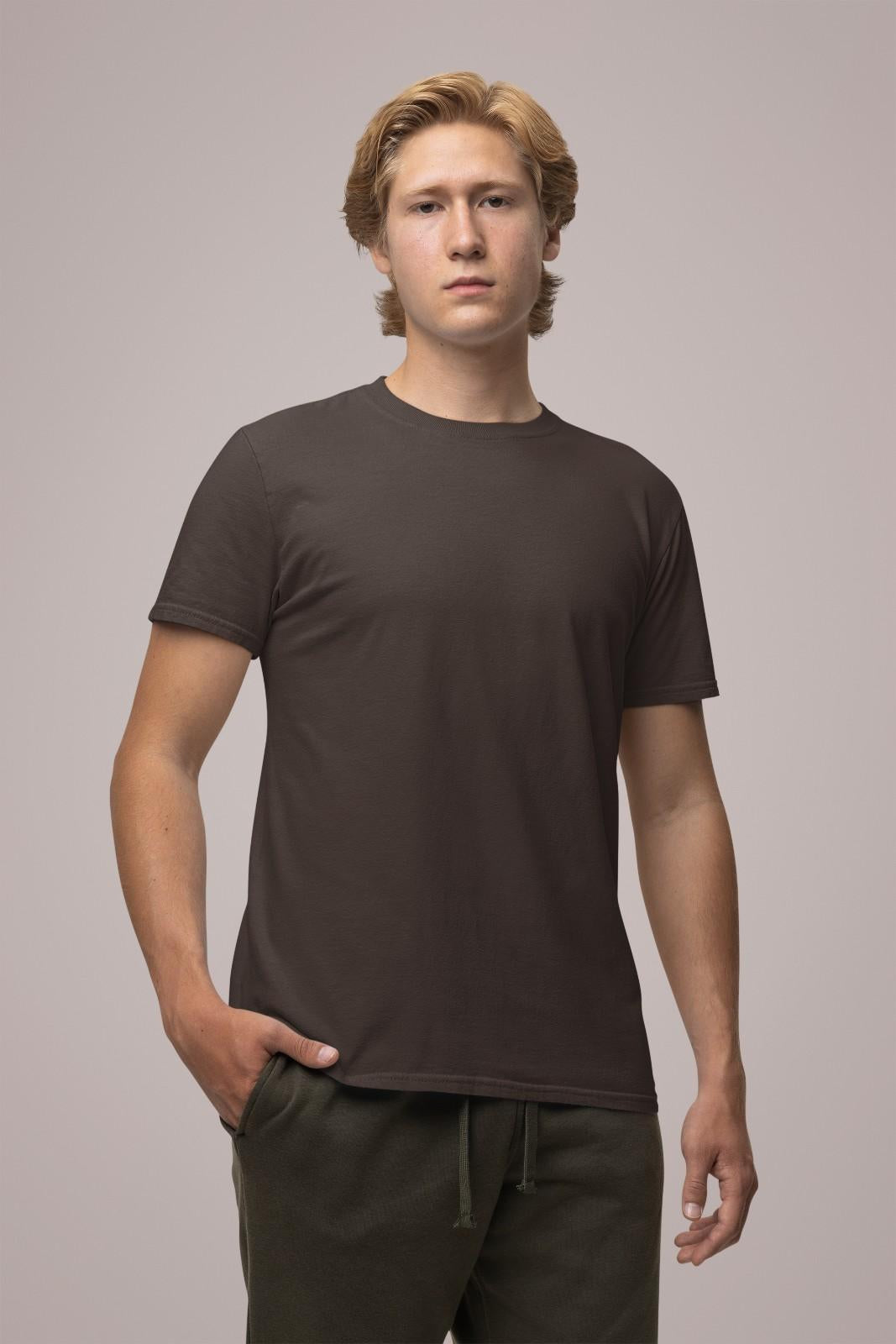MEMINGO Coffee Brown Solid Men's T-Shirt Regular Fit