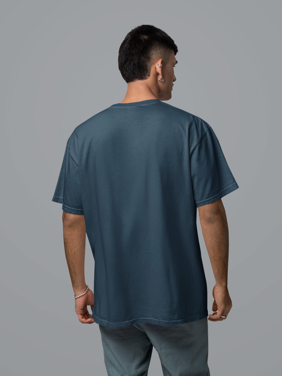 MEMINGO Petrol Blue Solid Men's T-Shirt Oversized fit