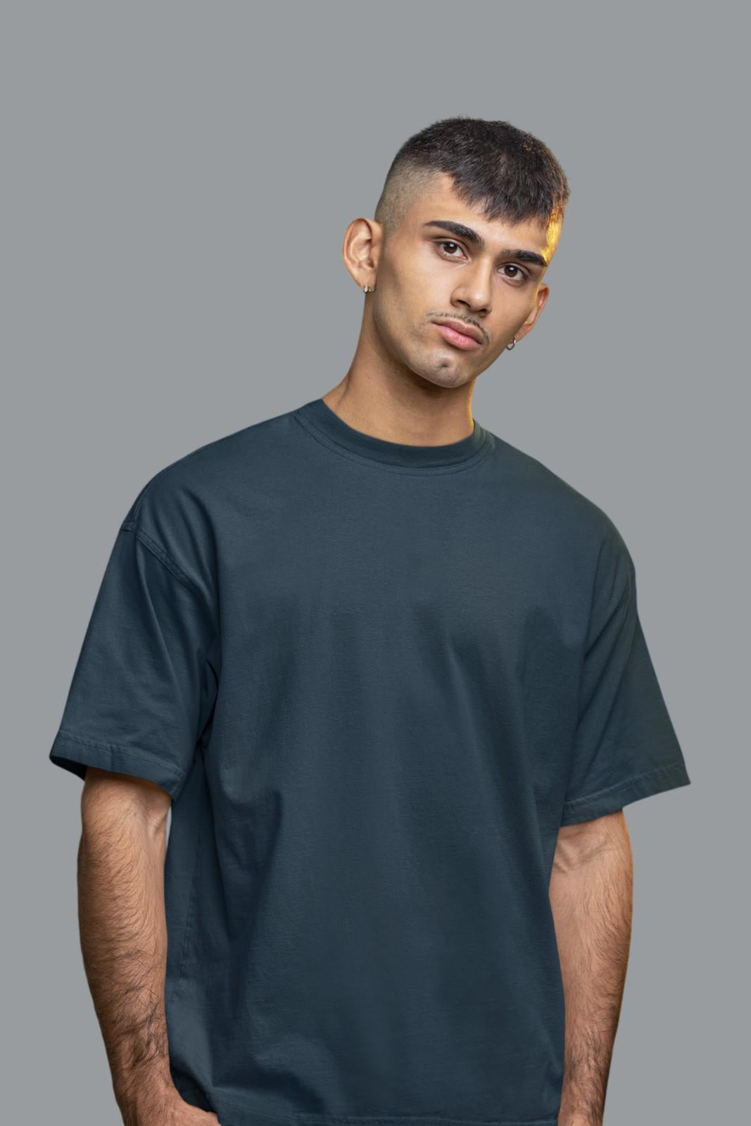 MEMINGO Petrol Blue Solid Men's T-Shirt Oversized fit