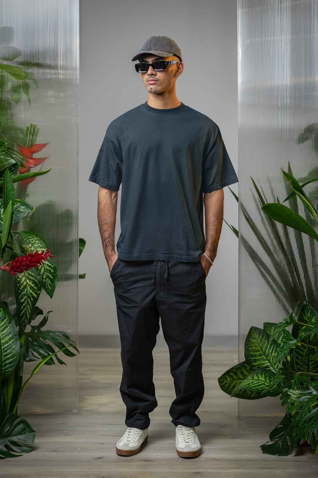 MEMINGO Petrol Blue Solid Men's T-Shirt Oversized fit