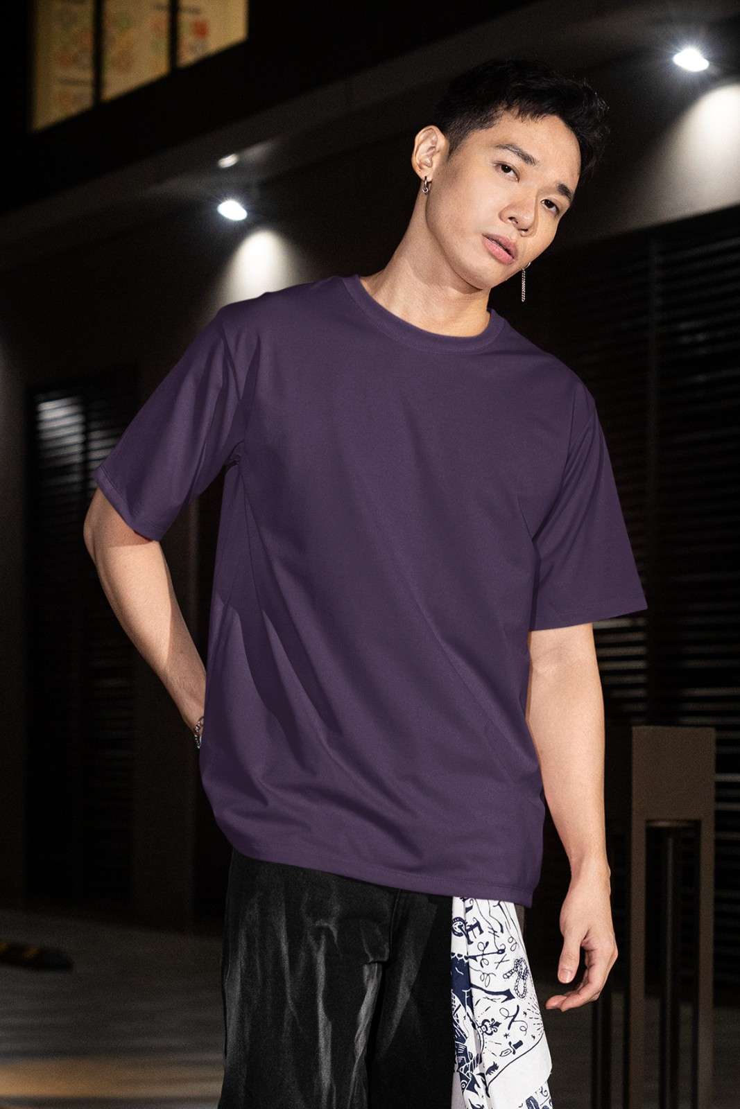 MEMINGO Purple Solid Men's T-Shirt Oversized fit