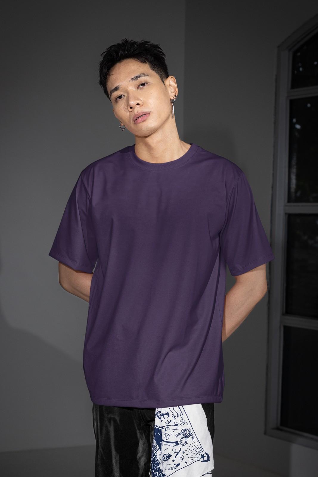 MEMINGO Purple Solid Men's T-Shirt Oversized fit
