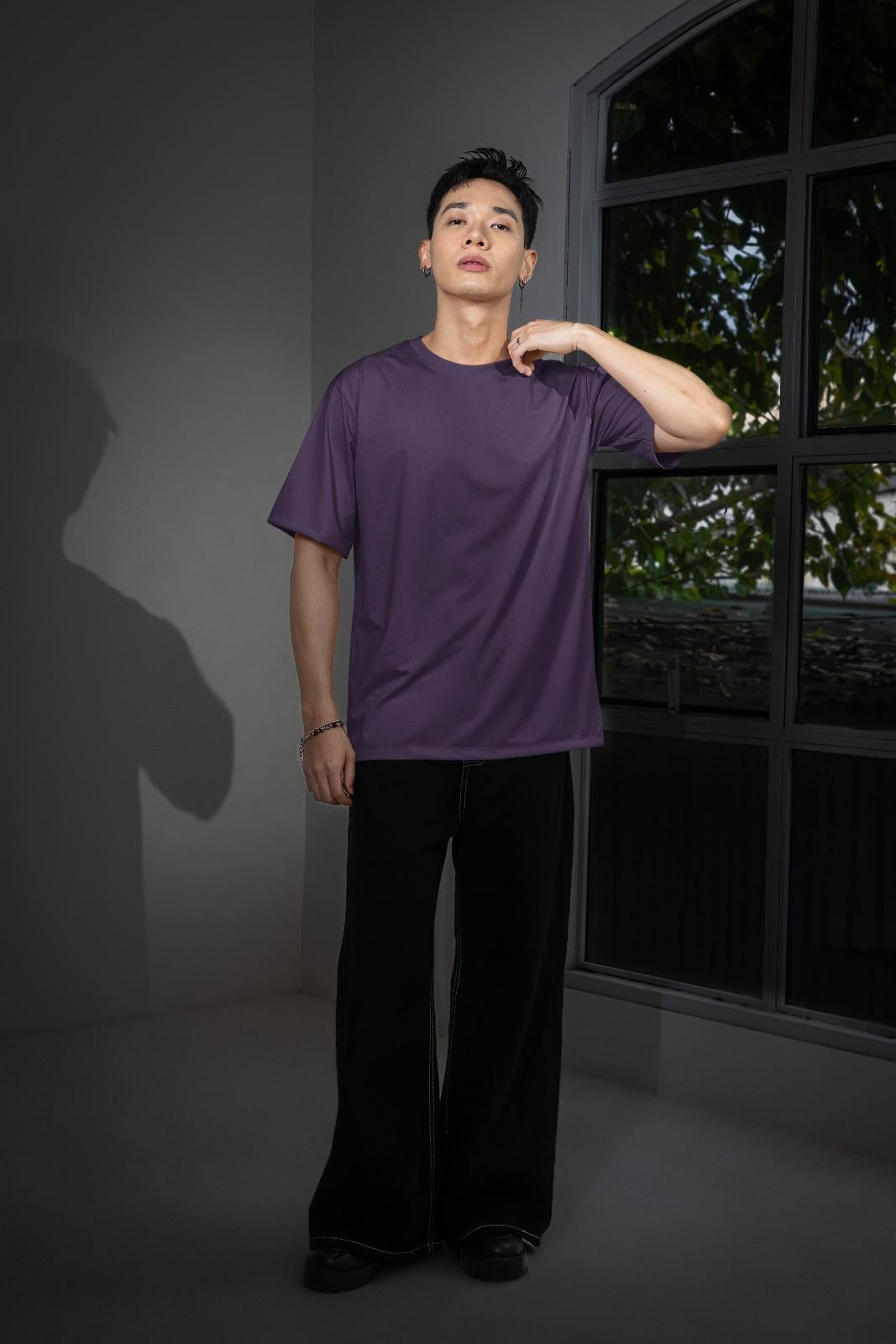 MEMINGO Purple Solid Men's T-Shirt Oversized fit