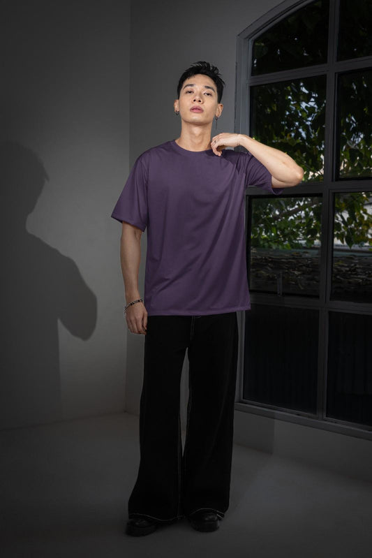 MEMINGO Purple Solid Men's T-Shirt Oversized fit