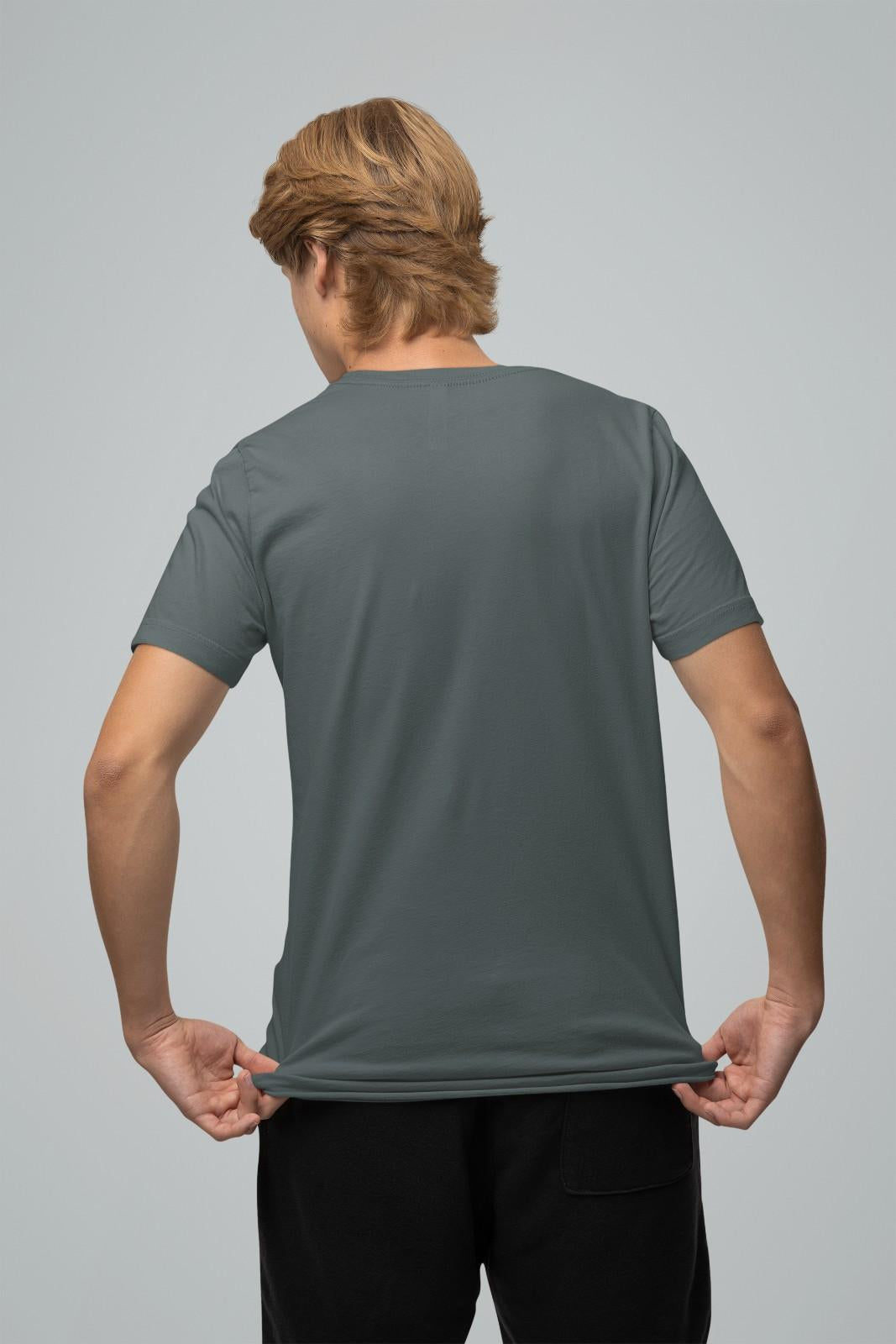 MEMINGO Steel Grey Solid Men's T-Shirt Regular Fit