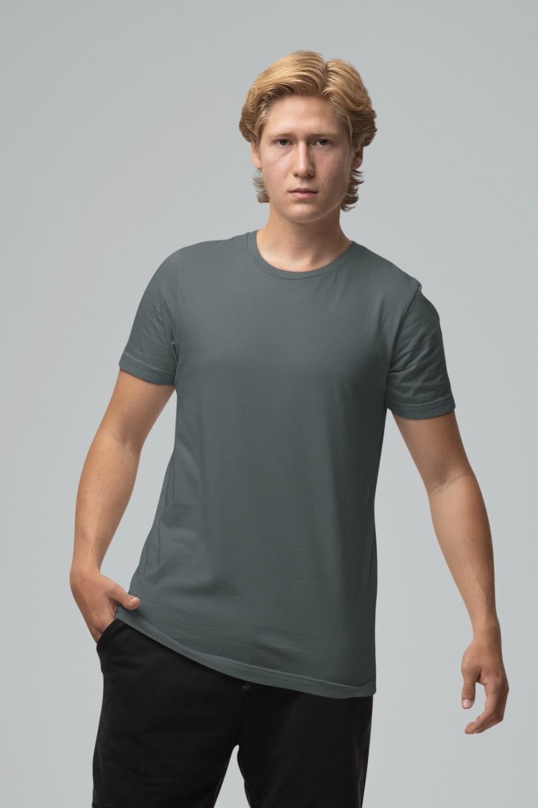 MEMINGO Steel Grey Solid Men's T-Shirt Regular Fit