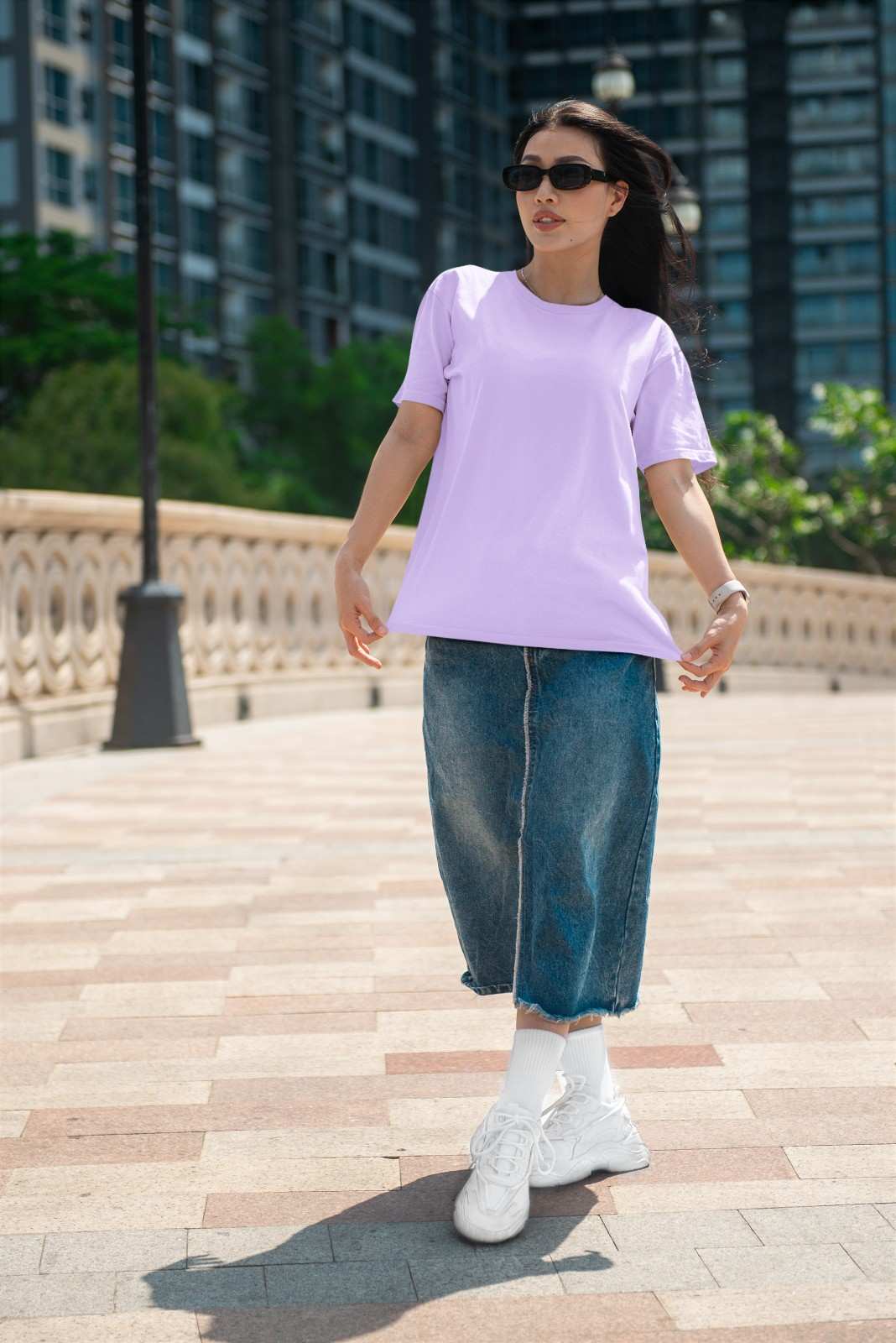 MEMINGO Levender Solid Women's T-Shirt Oversized fit